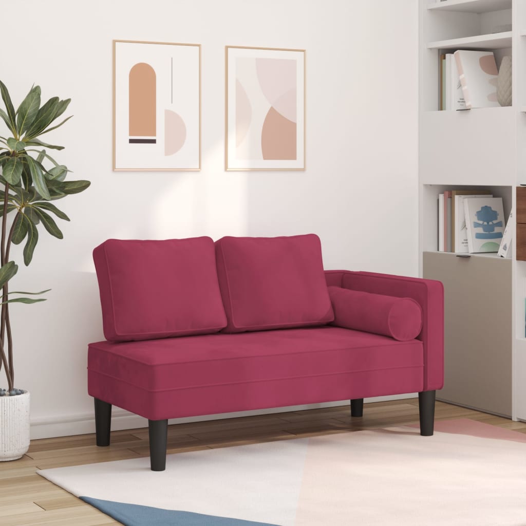 Chaise longue avec coussins rouge bordeaux velours - XIOS