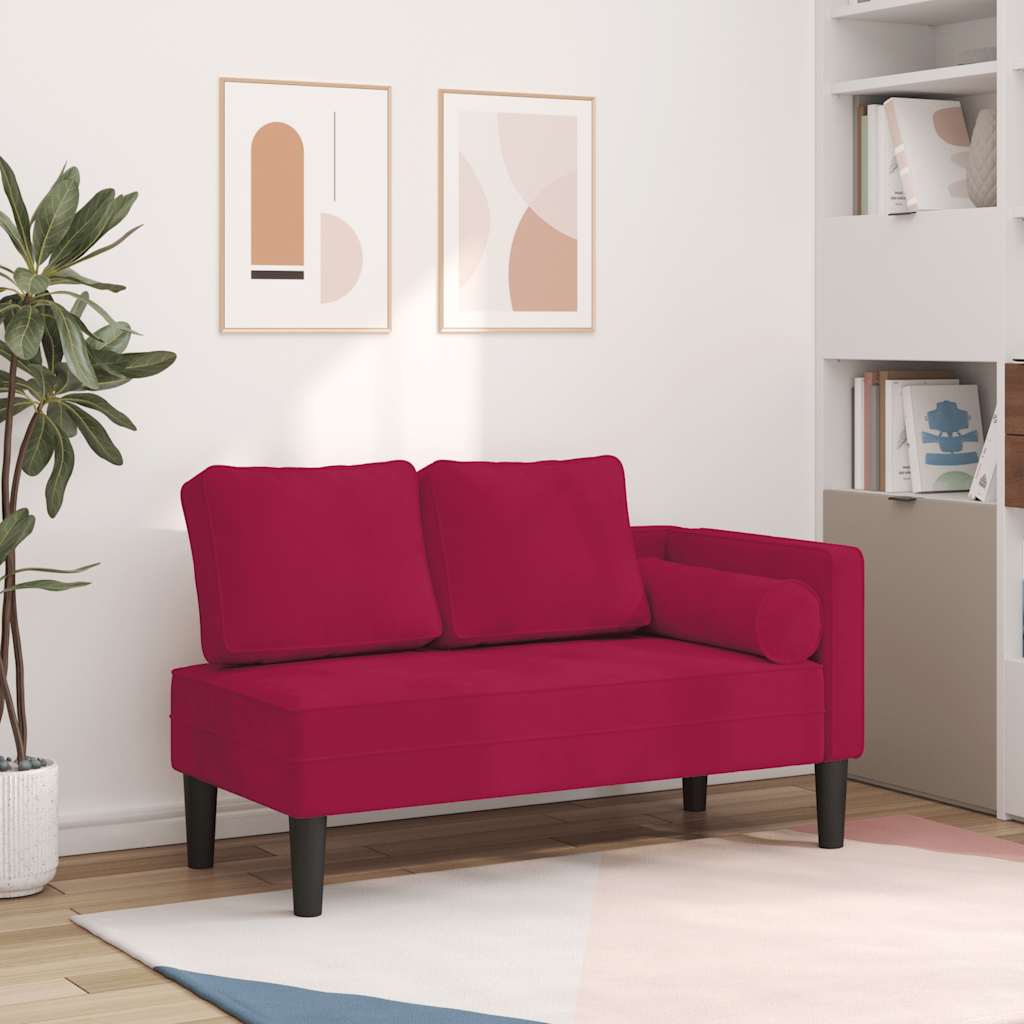 Chaise longue avec coussins rouge bordeaux velours - XIOS