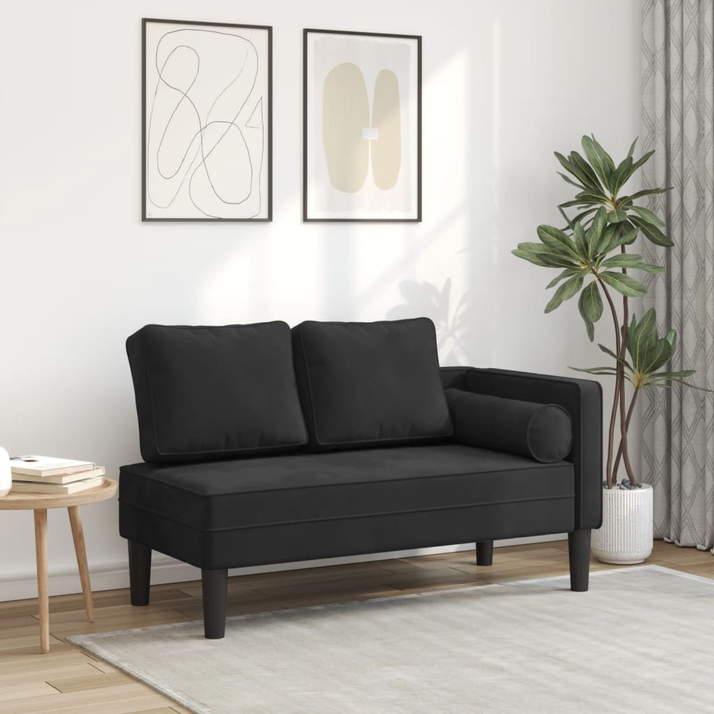 Chaise longue avec coussins noir velours - XIOS
