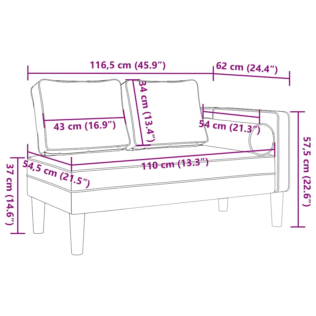 Chaise longue avec coussins jaune velours - XIOS