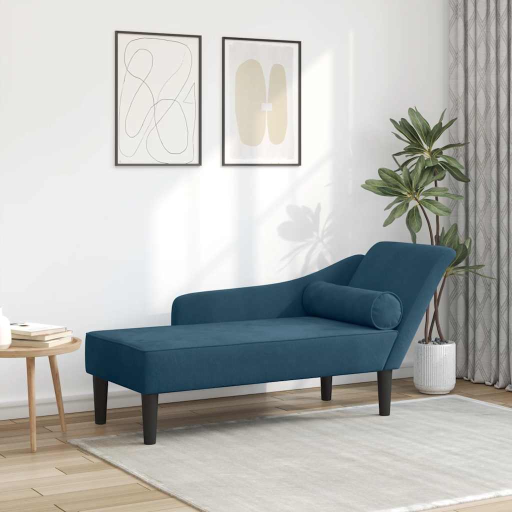 Chaise longue avec coussins bleu velours