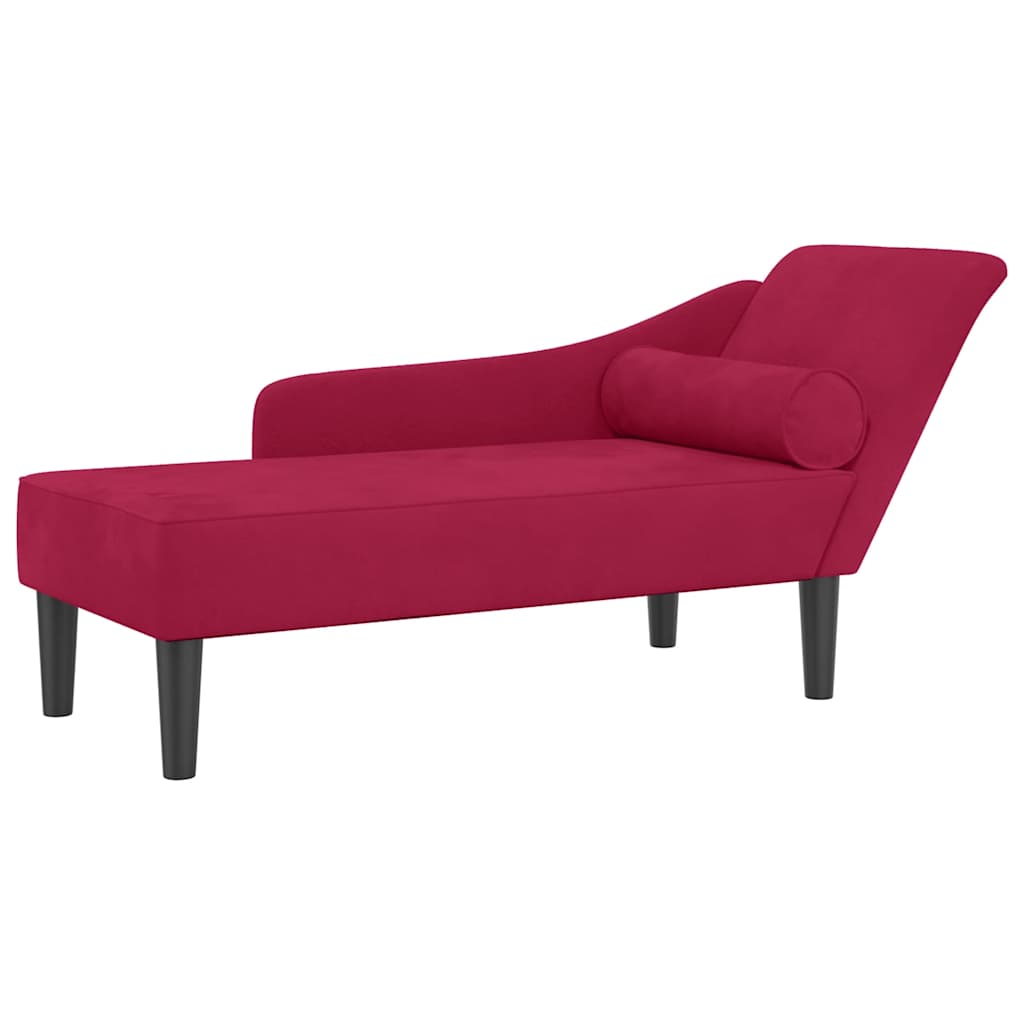 Chaise longue avec coussins rouge bordeaux velours