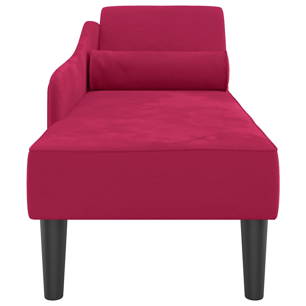 Chaise longue avec coussins rouge bordeaux velours