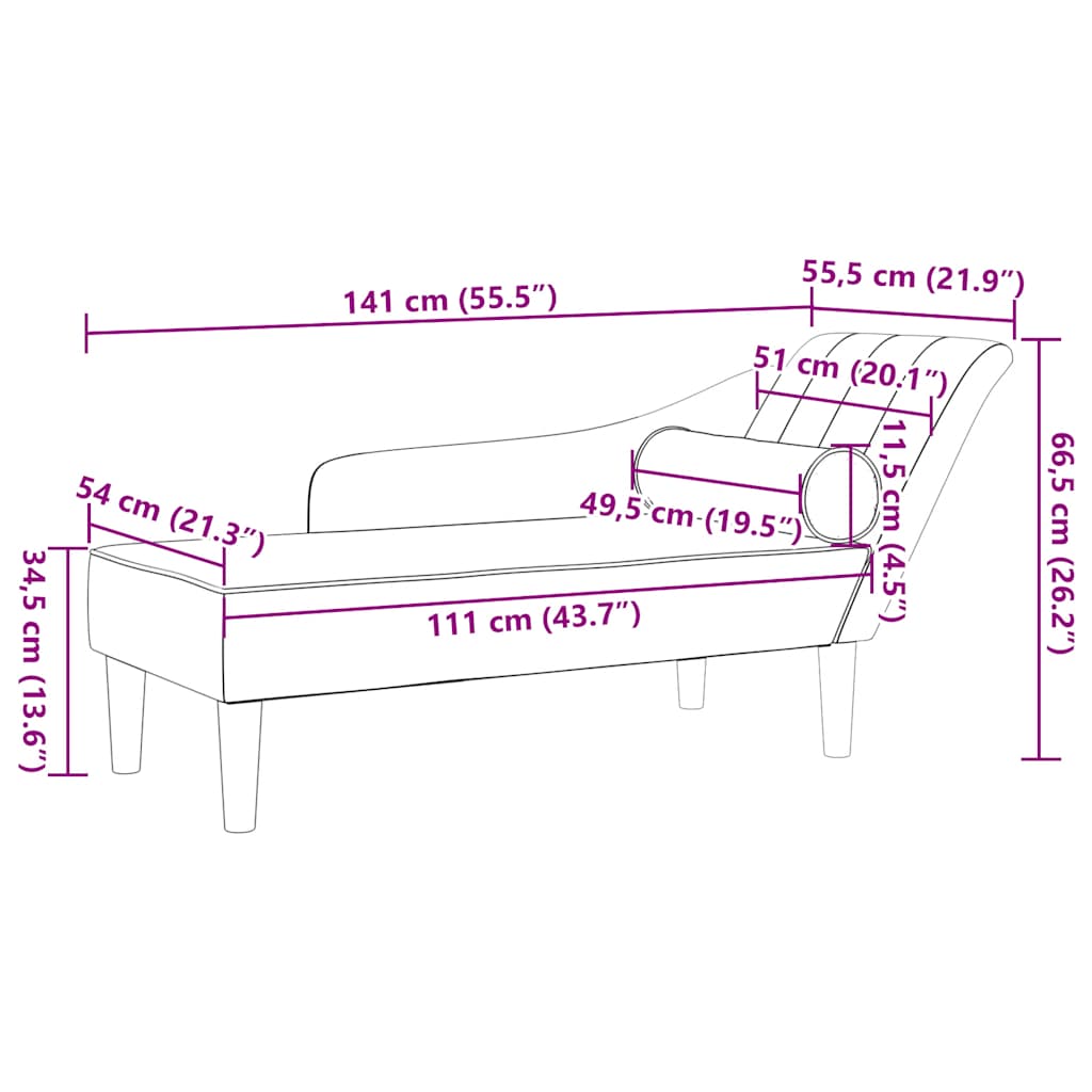 Chaise longue avec coussins crème velours - XIOS