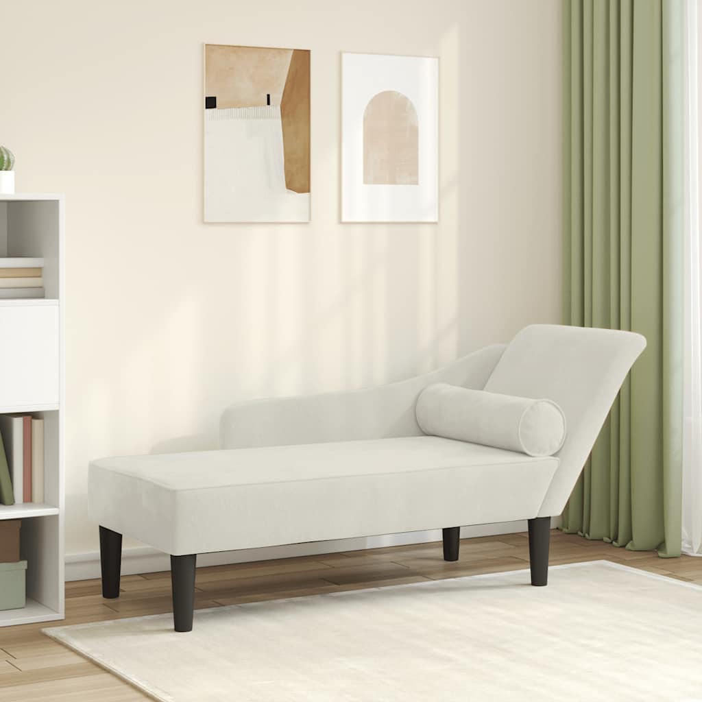 Chaise longue avec coussins crème velours - XIOS