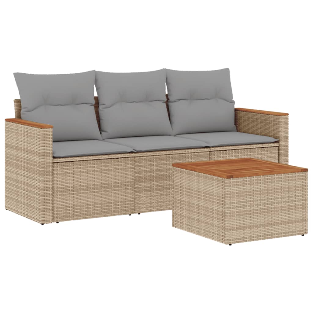 Salon de jardin avec coussins 4 pcs beige résine tressée