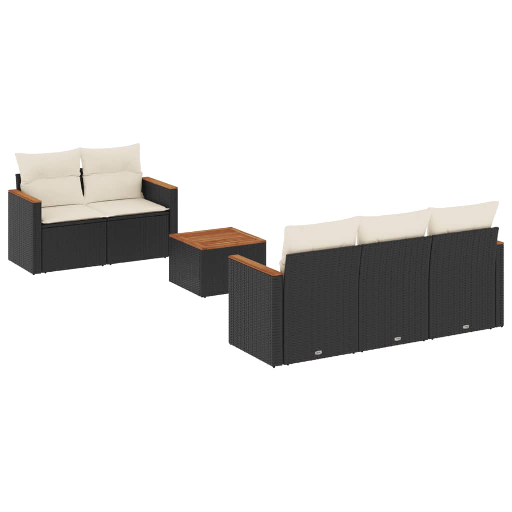 Salon de jardin 6 pcs avec coussins noir résine tressée