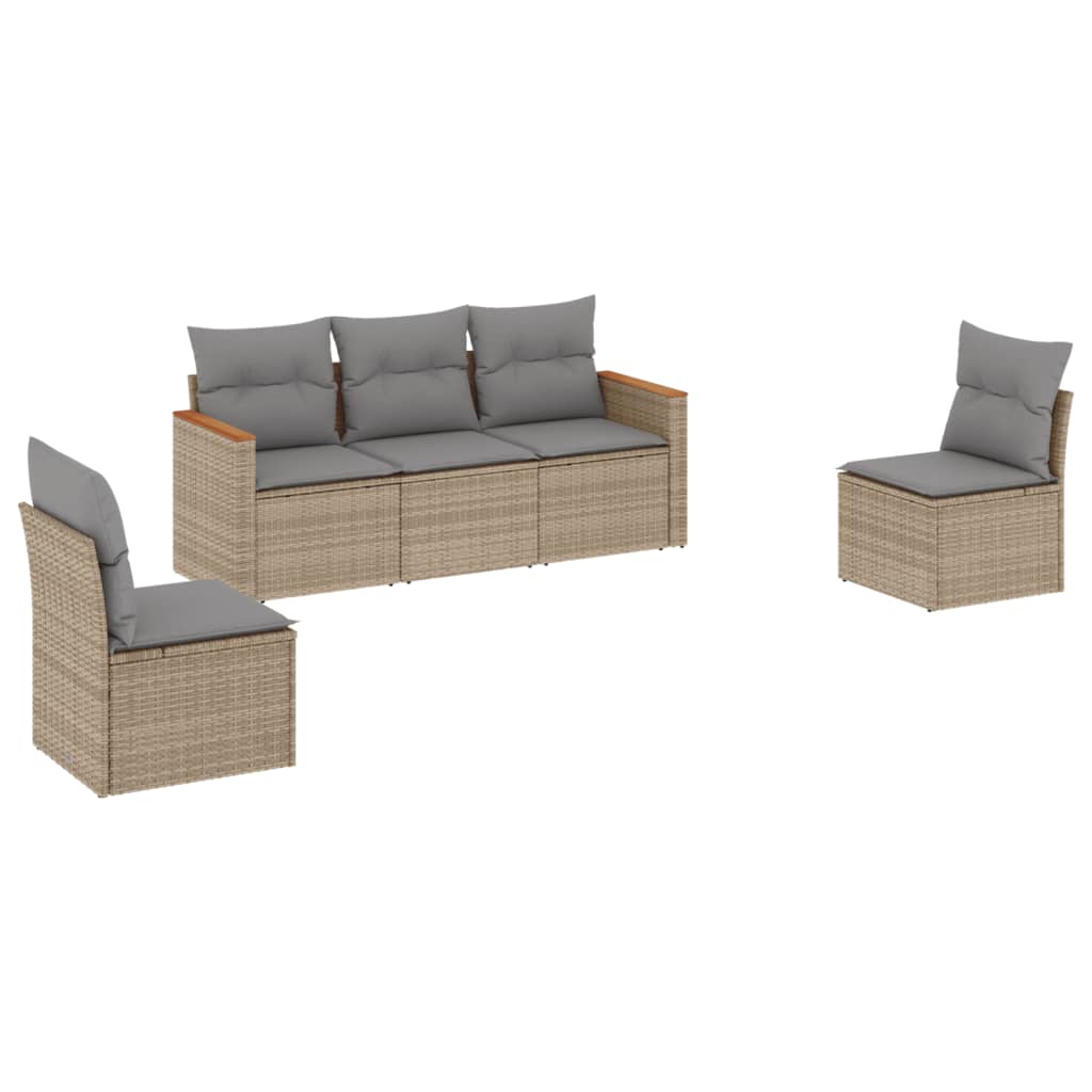 Salon de jardin avec coussins 5 pcs beige résine tressée