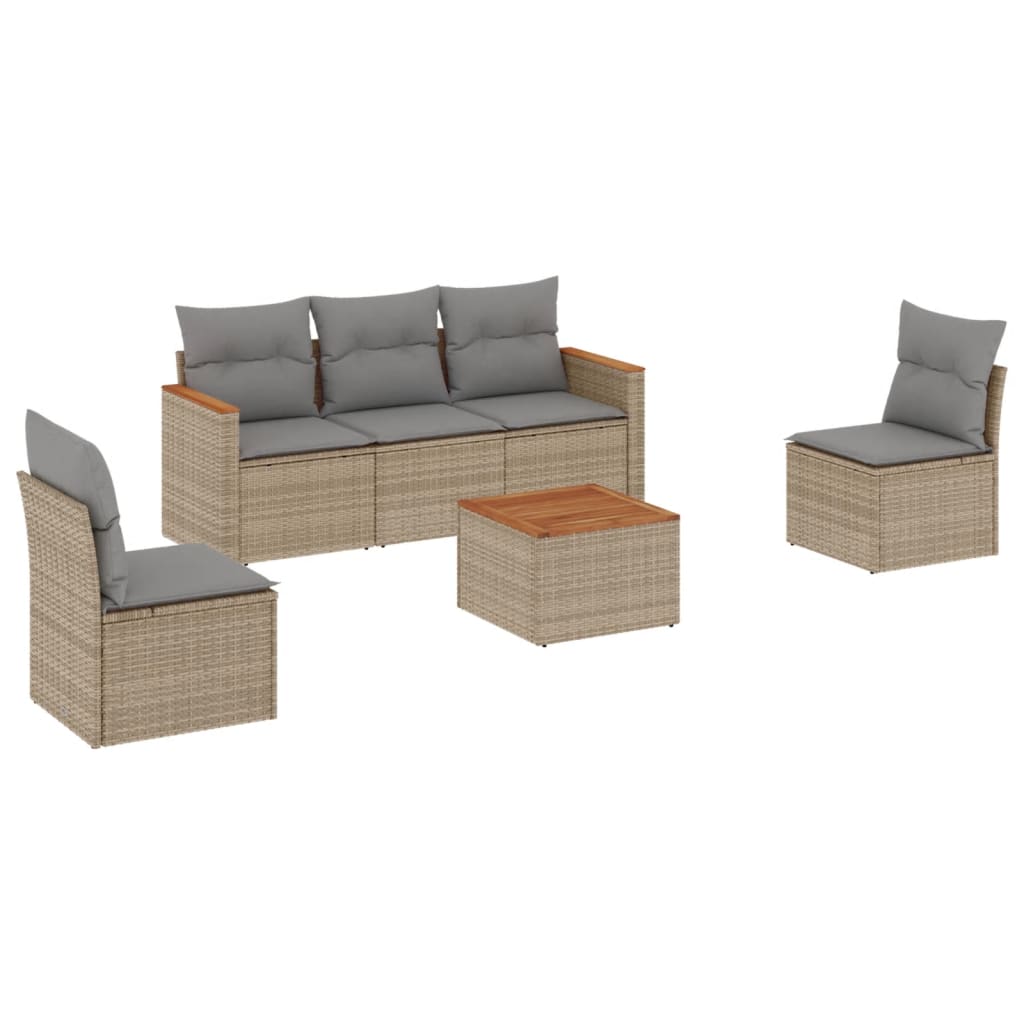 Salon de jardin avec coussins 6 pcs beige résine tressée