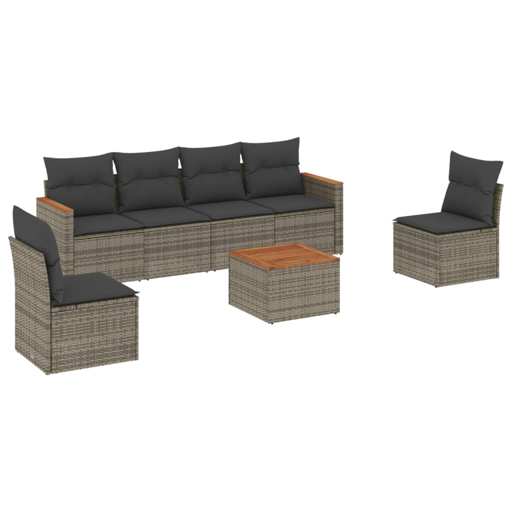 Salon de jardin avec coussins 7 pcs gris résine tressée