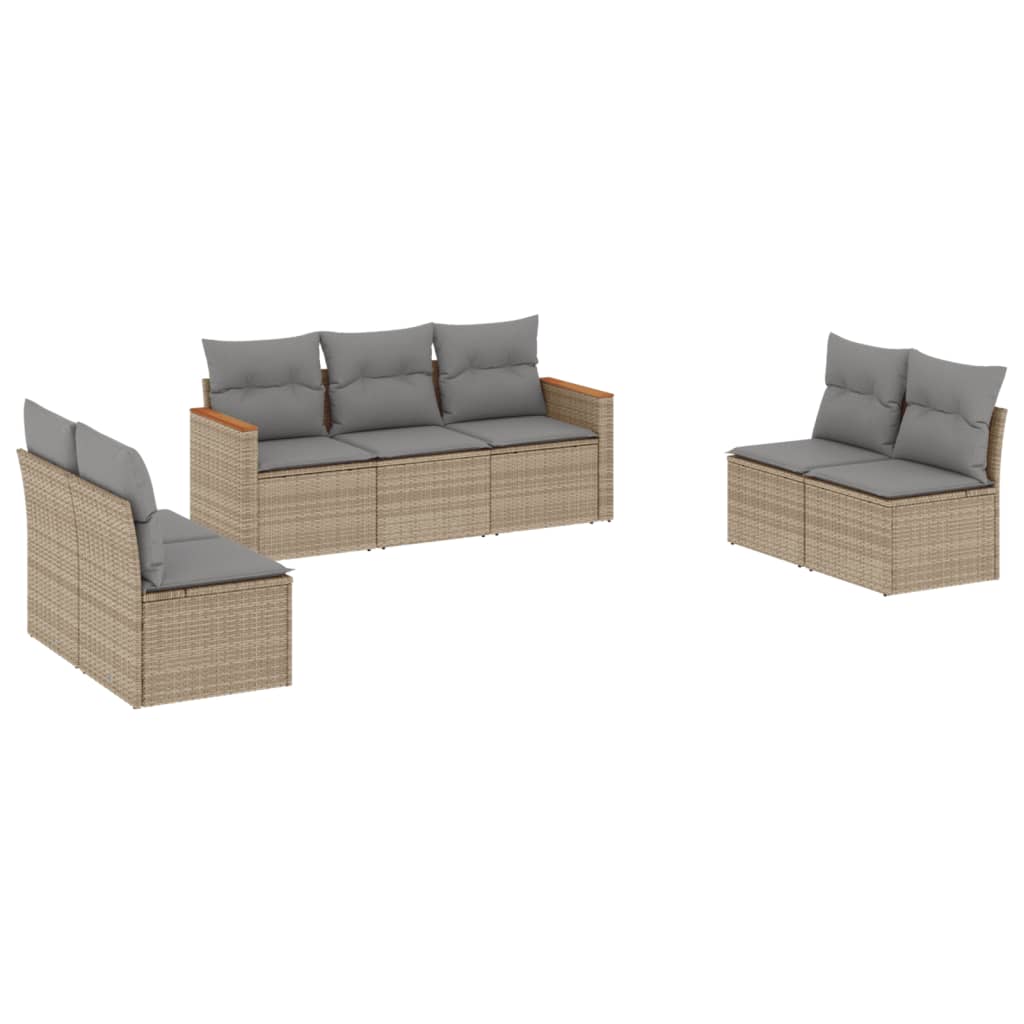 Salon de jardin avec coussins 7 pcs beige résine tressée