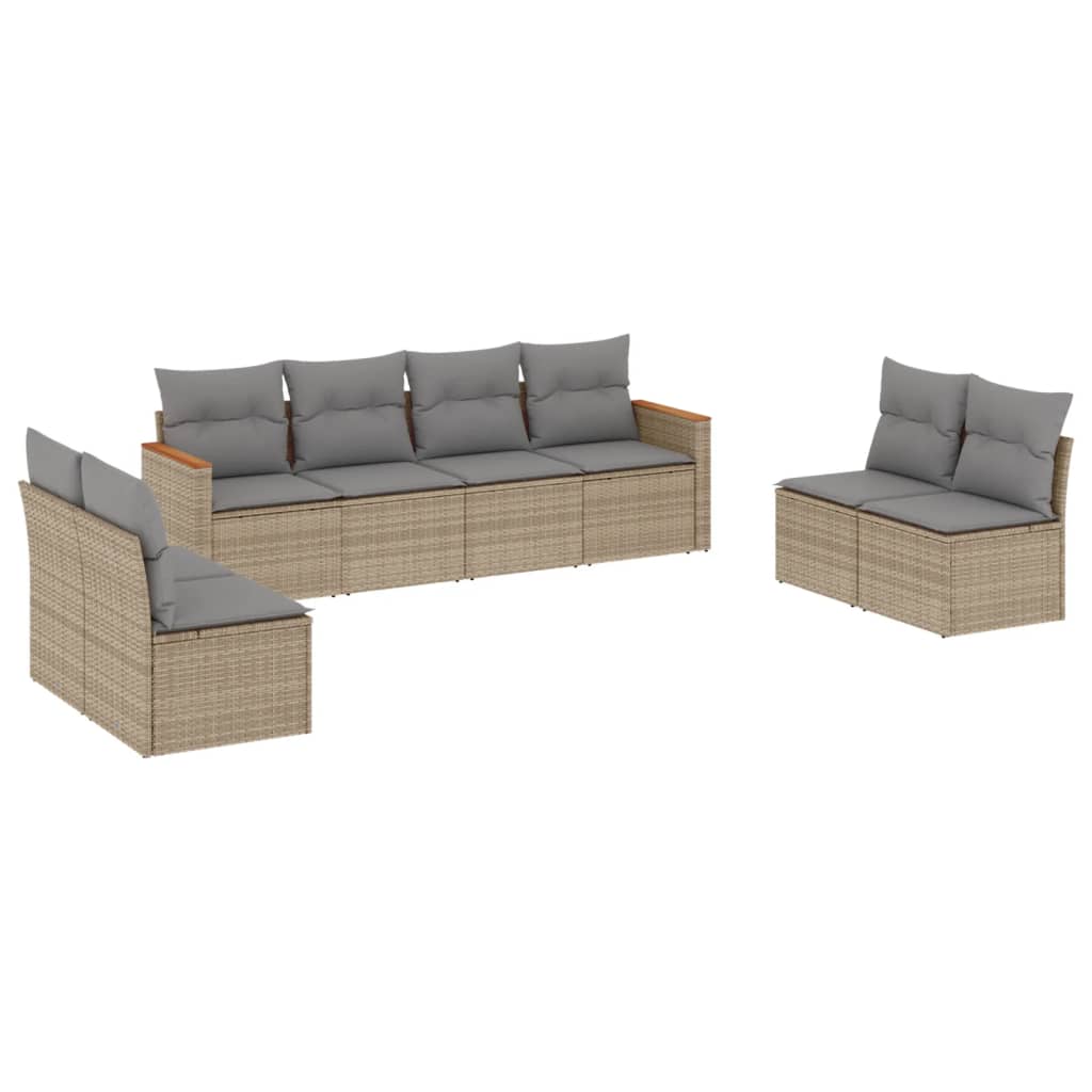 Salon de jardin avec coussins 8 pcs beige résine tressée