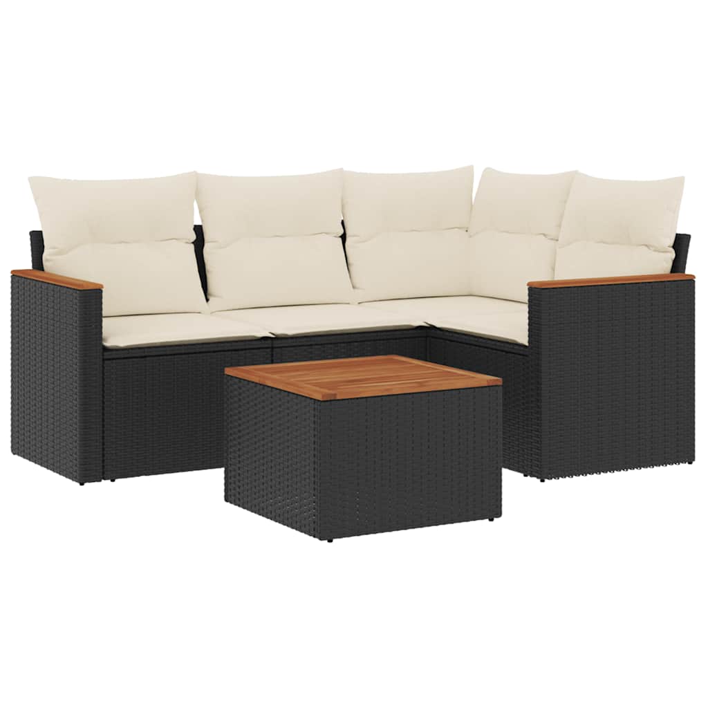 Salon de jardin 5 pcs avec coussins noir résine tressée