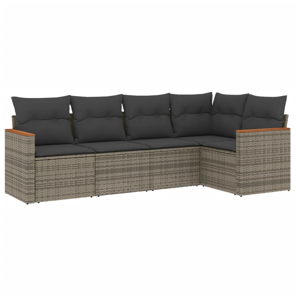 Salon de jardin 5 pcs avec coussins gris résine tressée