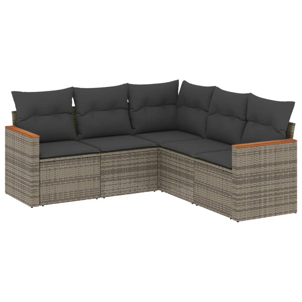 Salon de jardin 5 pcs avec coussins gris résine tressée