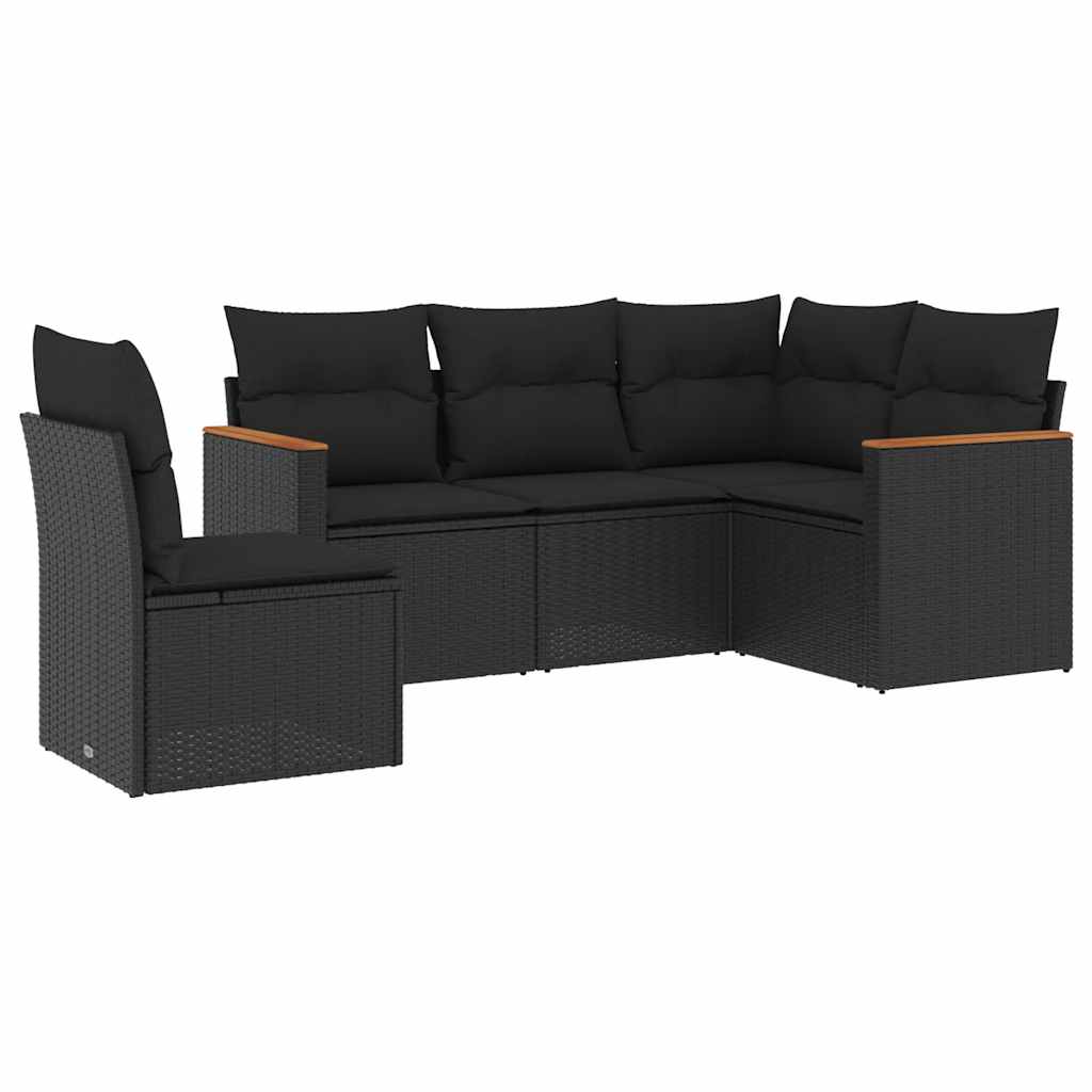 Salon de jardin 5 pcs avec coussins noir résine tressée