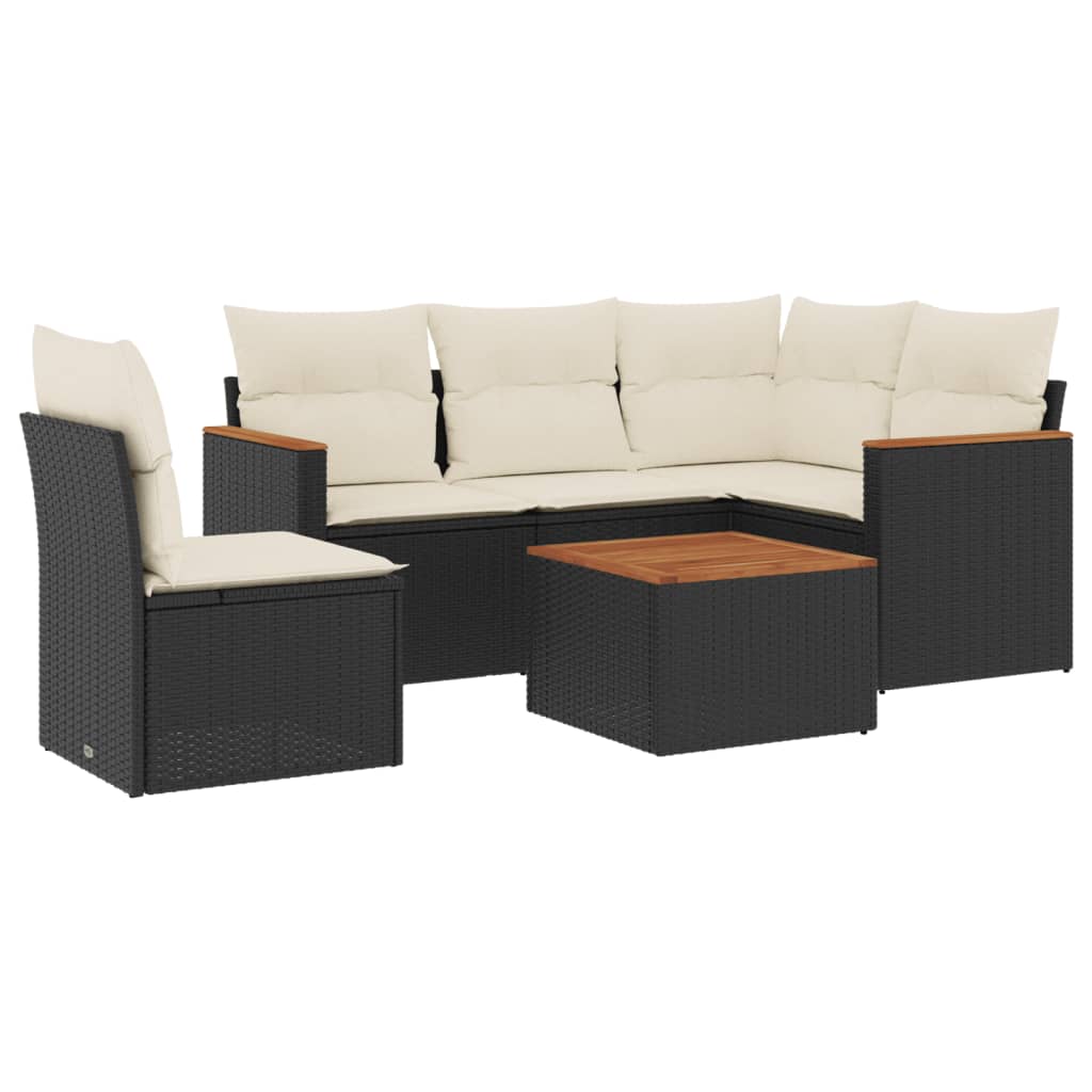 Salon de jardin 6 pcs avec coussins noir résine tressée