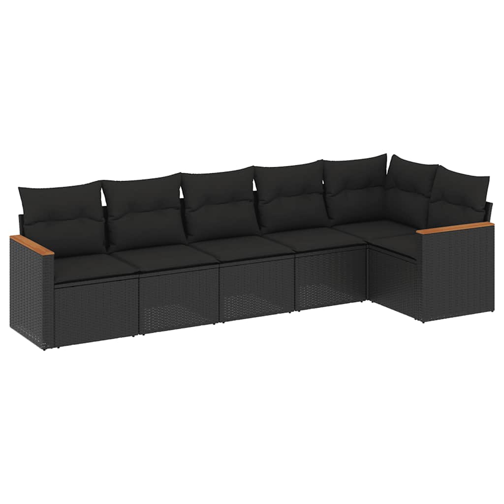 Salon de jardin 6 pcs avec coussins noir résine tressée
