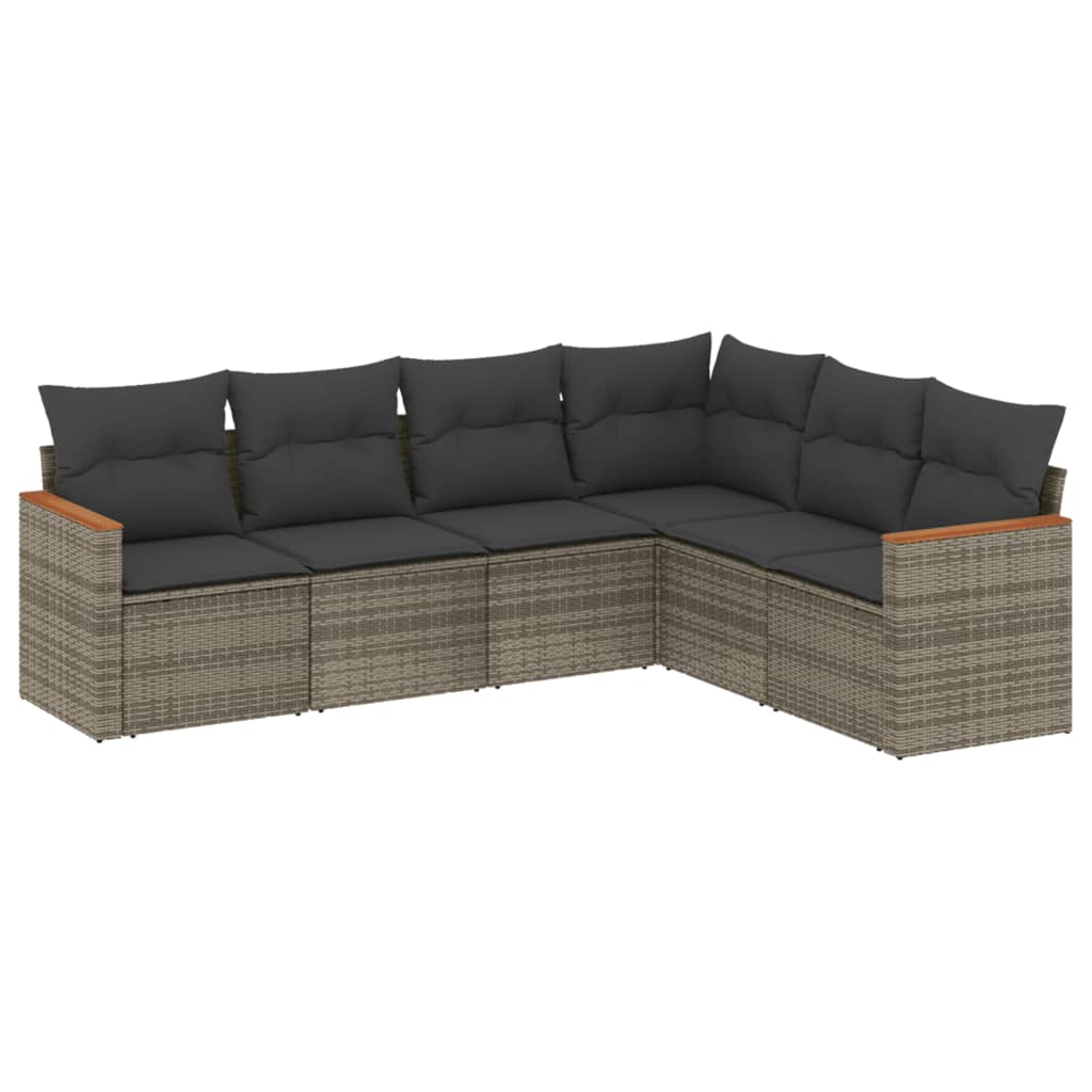 Salon de jardin 6 pcs avec coussins gris résine tressée