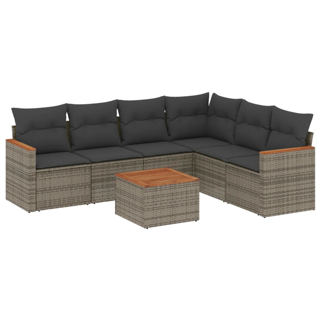 Salon de jardin avec coussins 7 pcs gris résine tressée