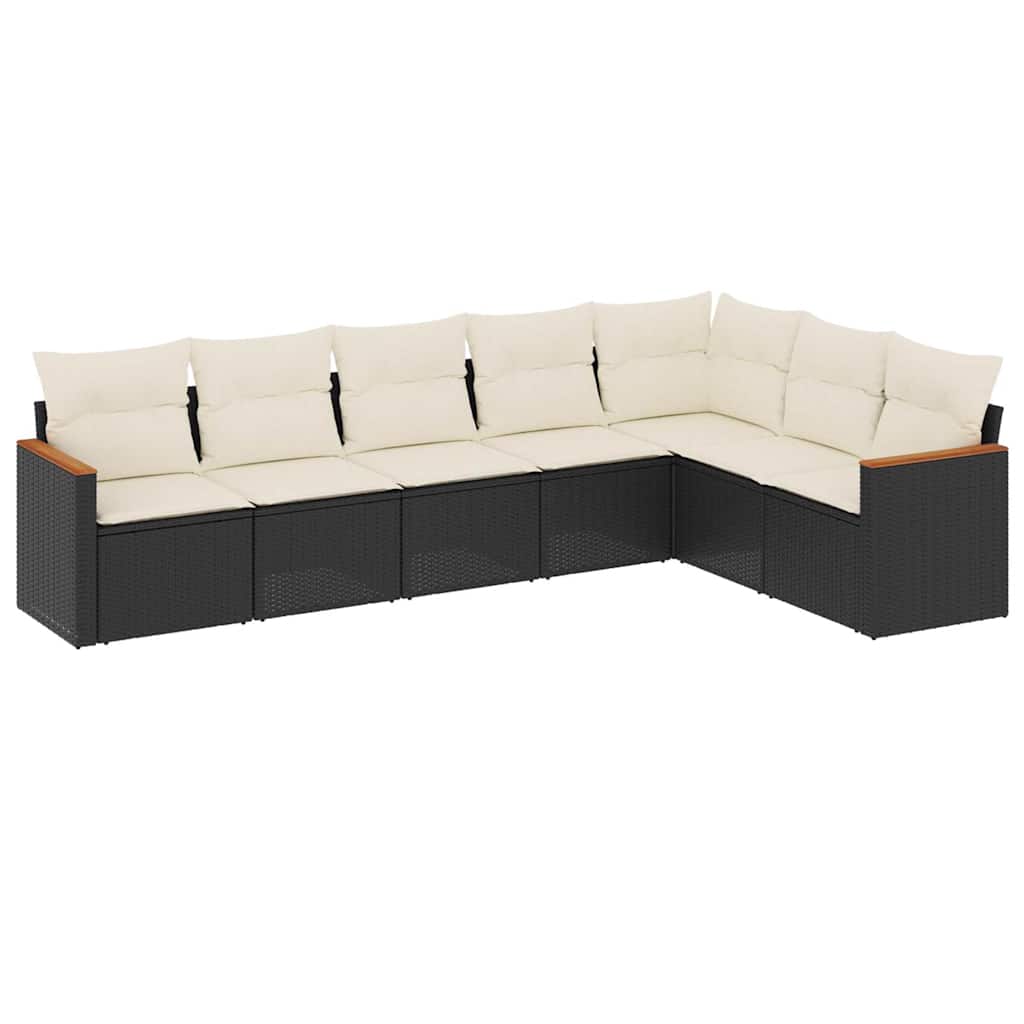 Salon de jardin 7 pcs avec coussins noir résine tressée
