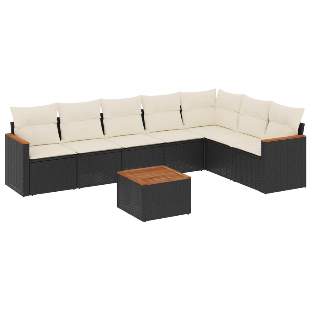 Salon de jardin 8 pcs avec coussins noir résine tressée