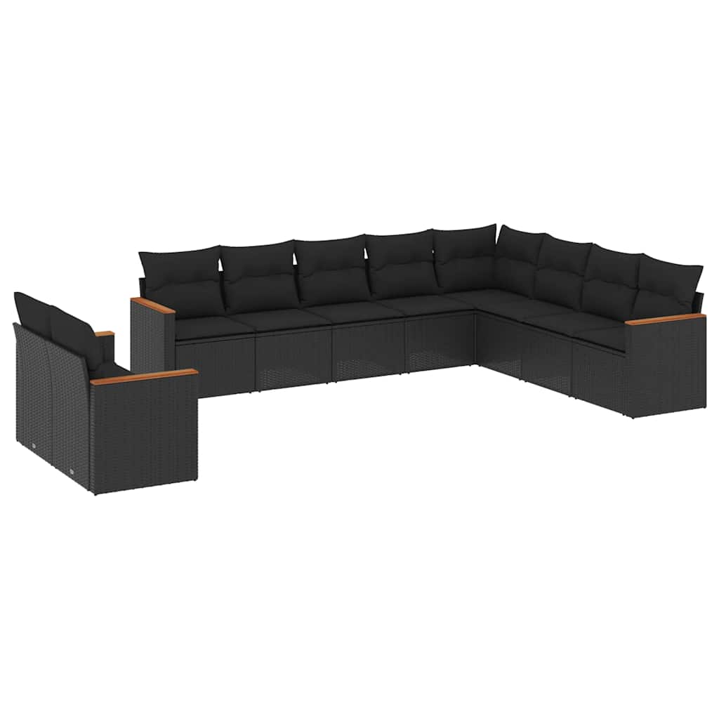 Salon de jardin 10 pcs avec coussins noir résine tressée