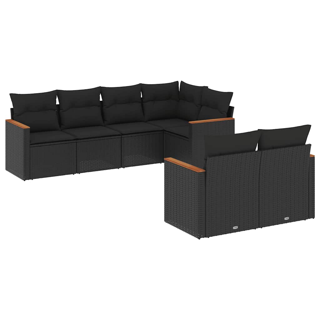 Salon de jardin 7 pcs avec coussins noir résine tressée