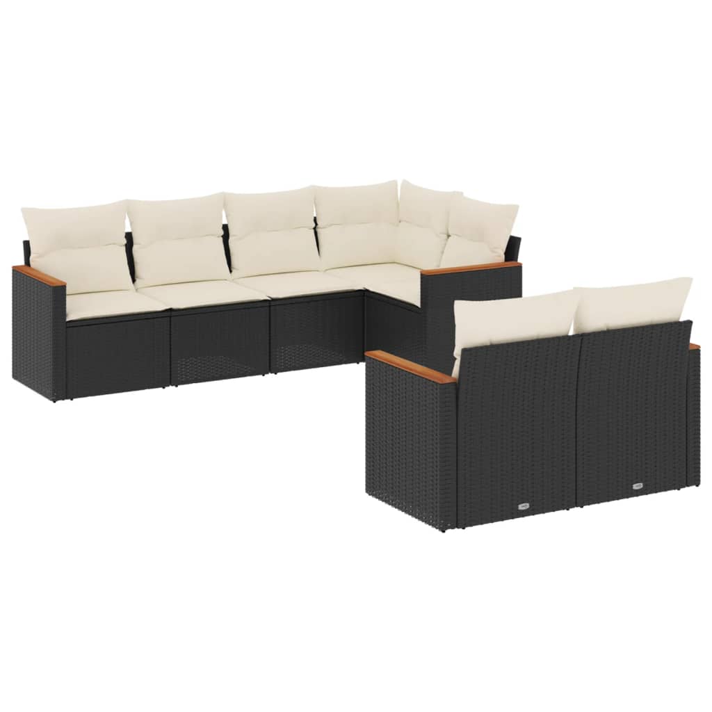 Salon de jardin 7 pcs avec coussins noir résine tressée