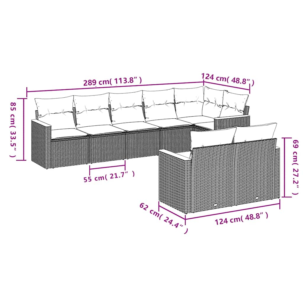 Salon de jardin 8 pcs avec coussins noir résine tressée