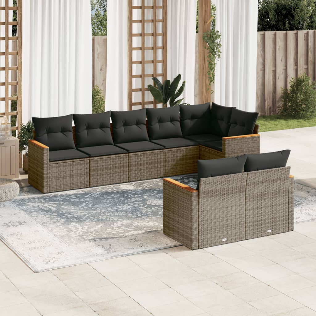 Salon de jardin 8 pcs avec coussins gris résine tressée