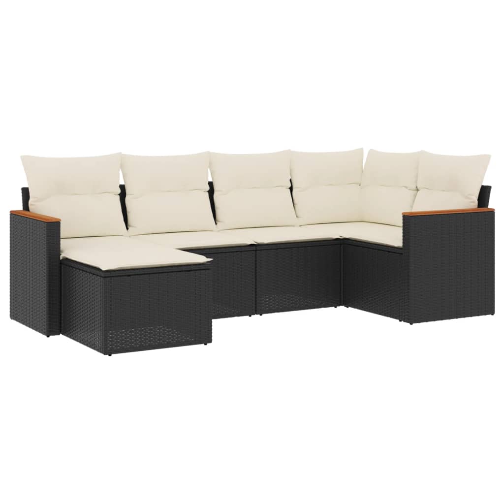 Salon de jardin 6 pcs avec coussins noir résine tressée