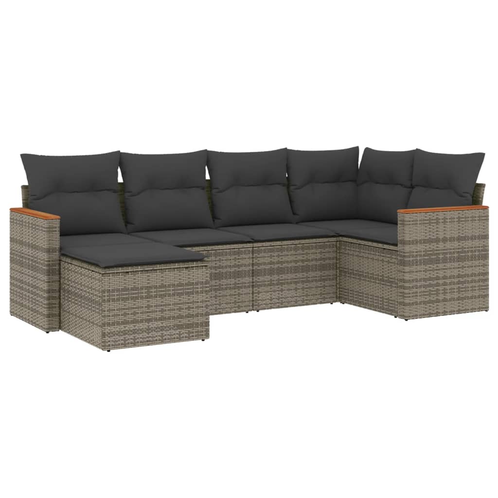 Salon de jardin 6 pcs avec coussins gris résine tressée