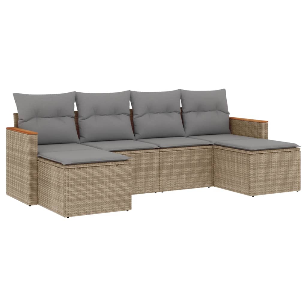 Salon de jardin avec coussins 6 pcs beige résine tressée