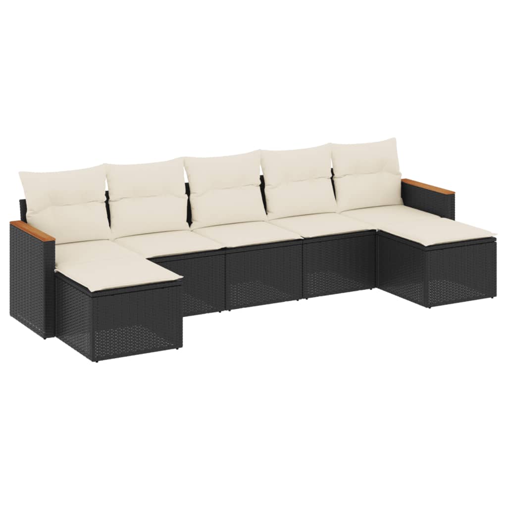 Salon de jardin 7 pcs avec coussins noir résine tressée