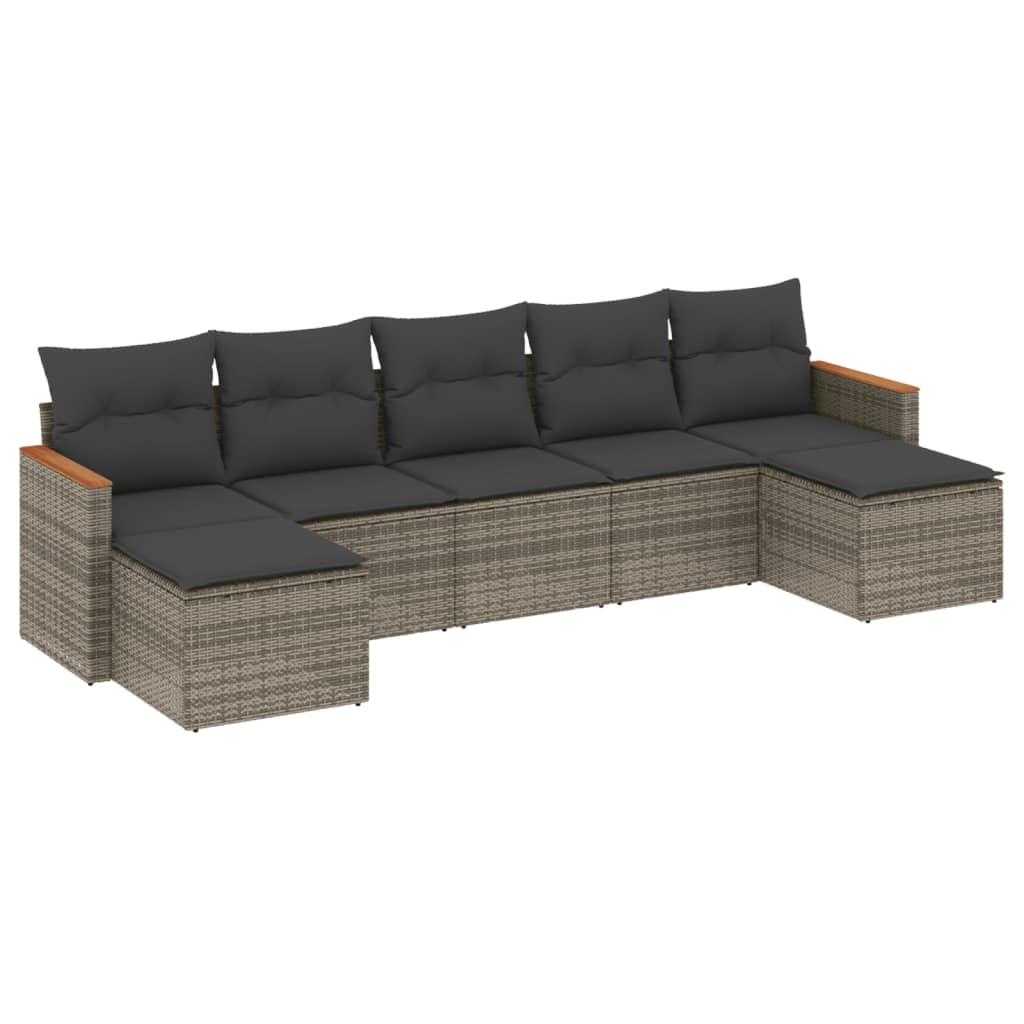 Salon de jardin avec coussins 7 pcs gris résine tressée