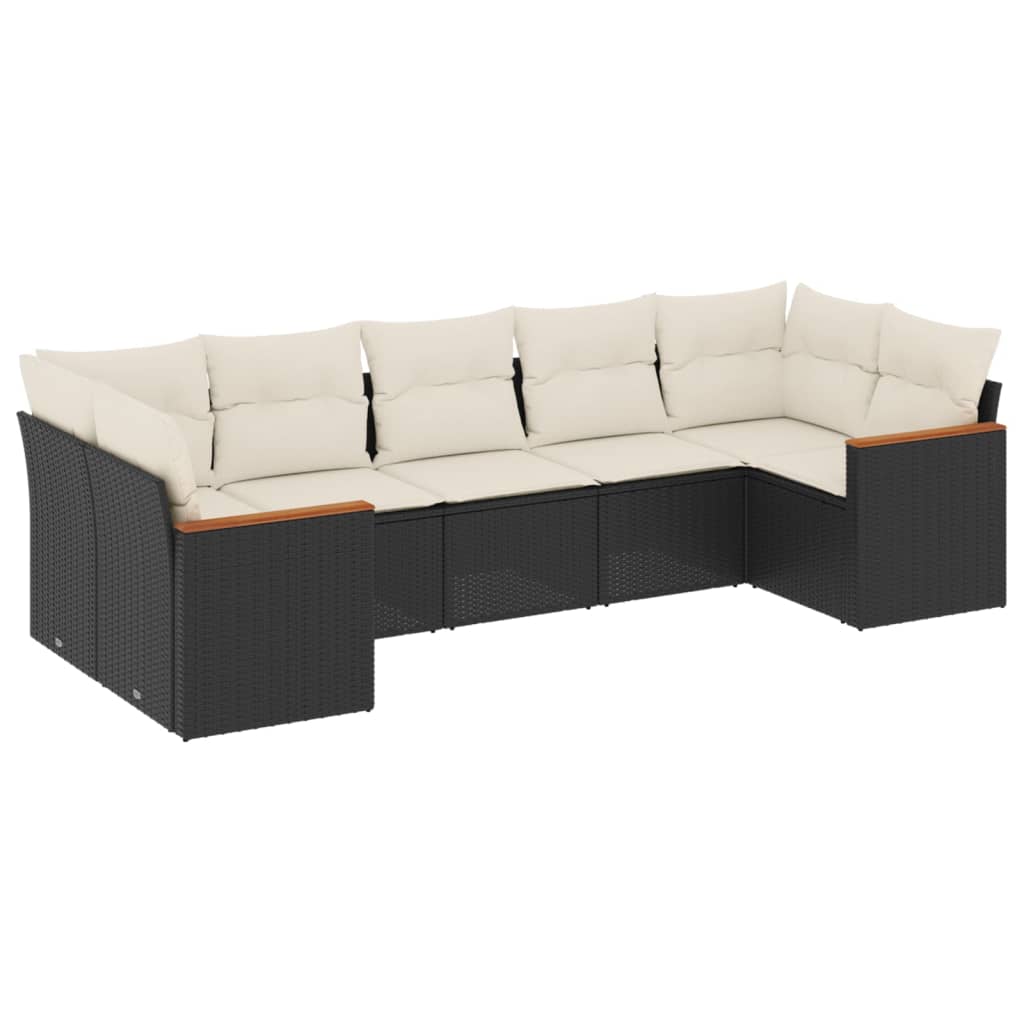 Salon de jardin 7 pcs avec coussins noir résine tressée