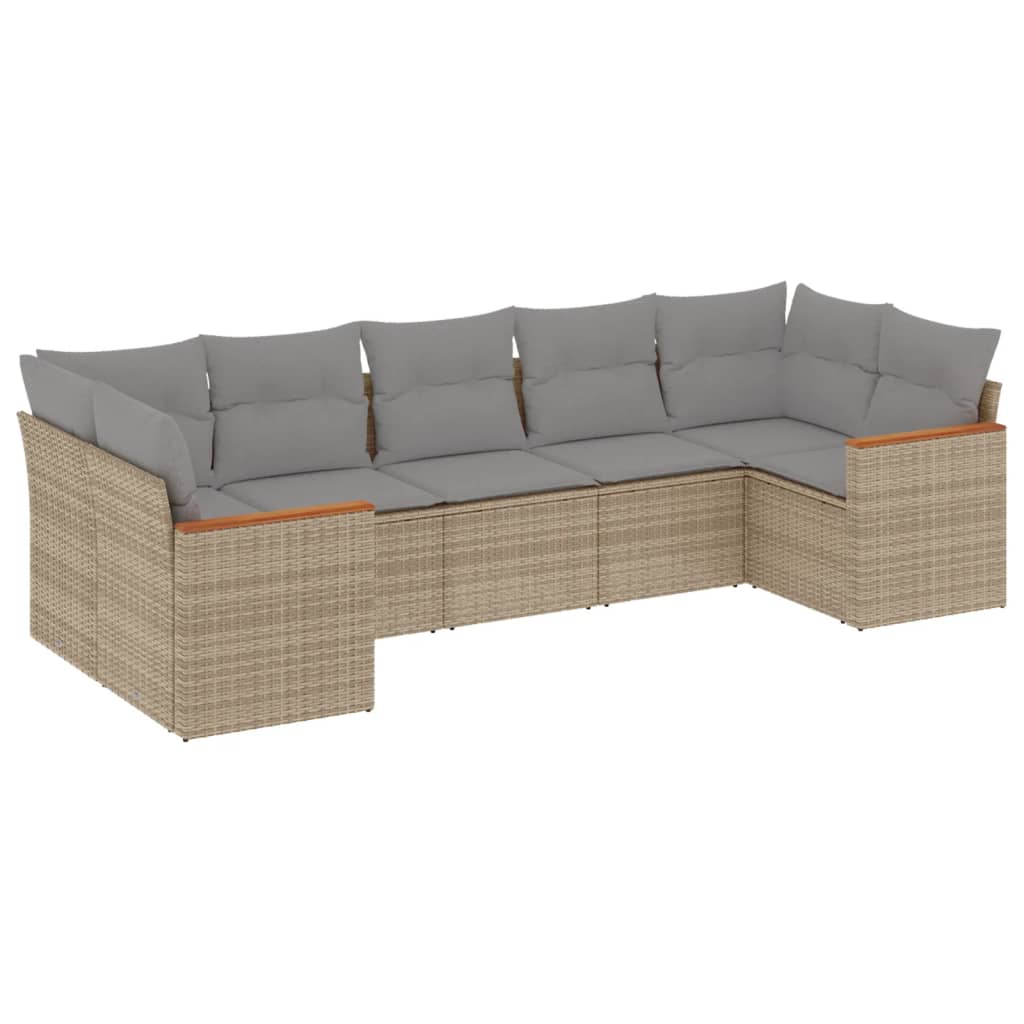 Salon de jardin avec coussins 7 pcs beige résine tressée