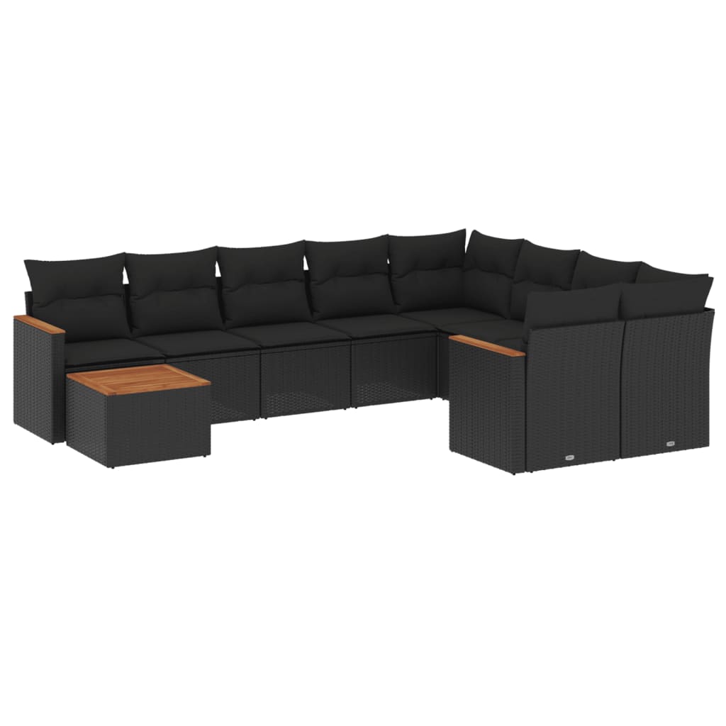 Salon de jardin 10 pcs avec coussins noir résine tressée