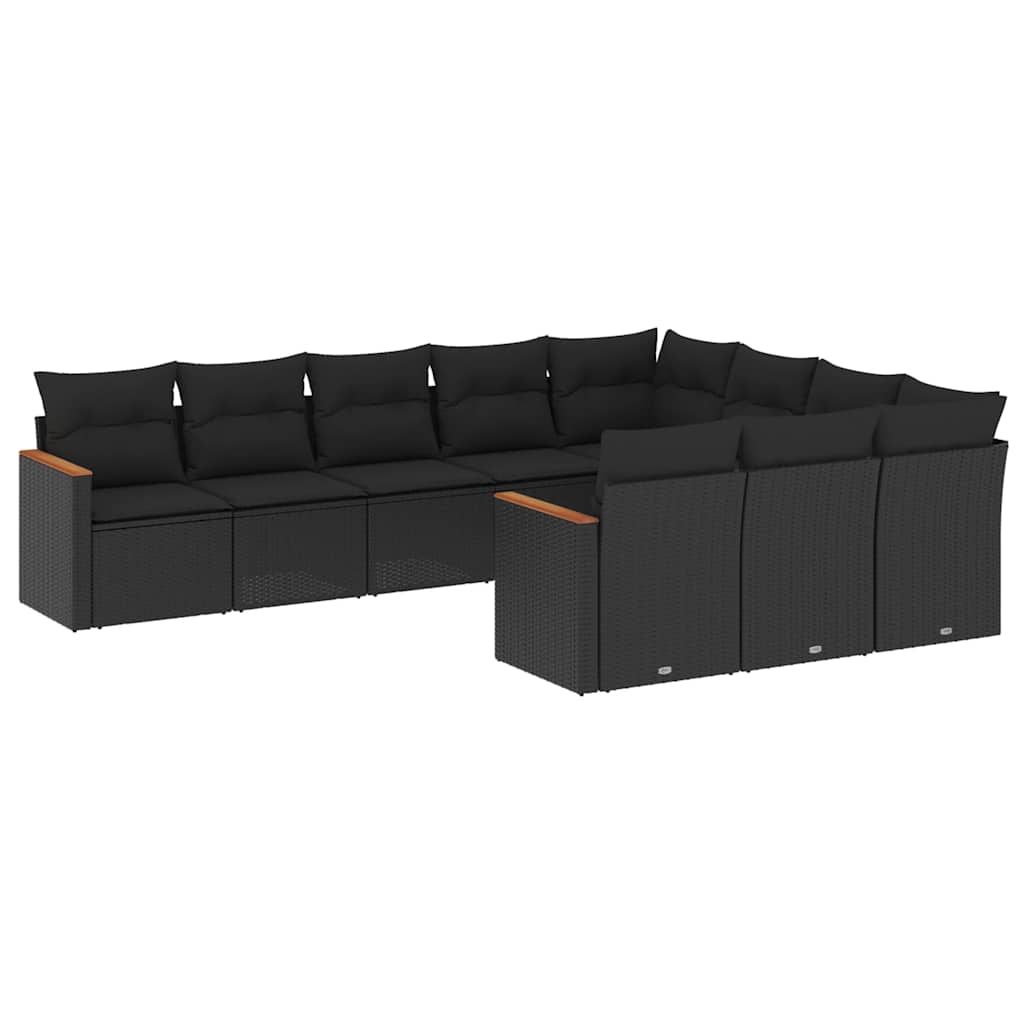 Salon de jardin 10 pcs avec coussins noir résine tressée