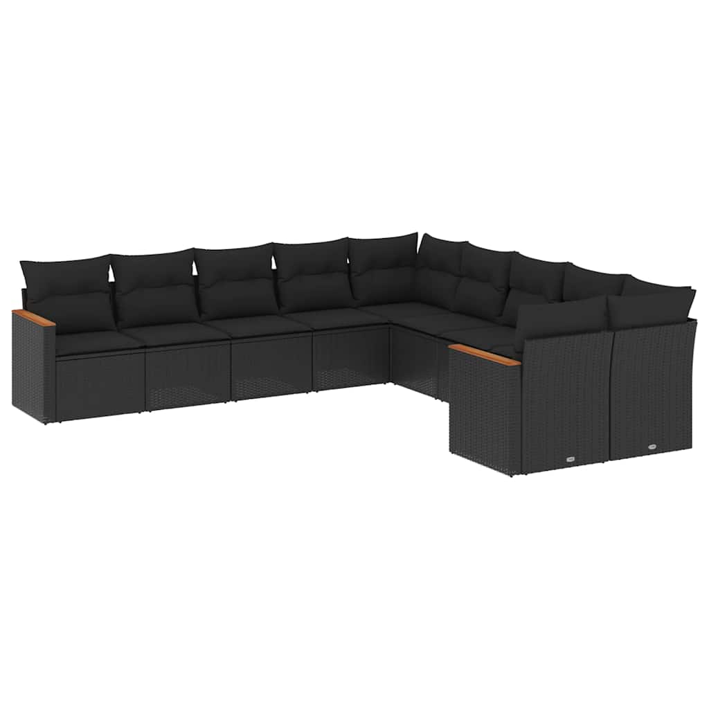 Salon de jardin 10 pcs avec coussins noir résine tressée