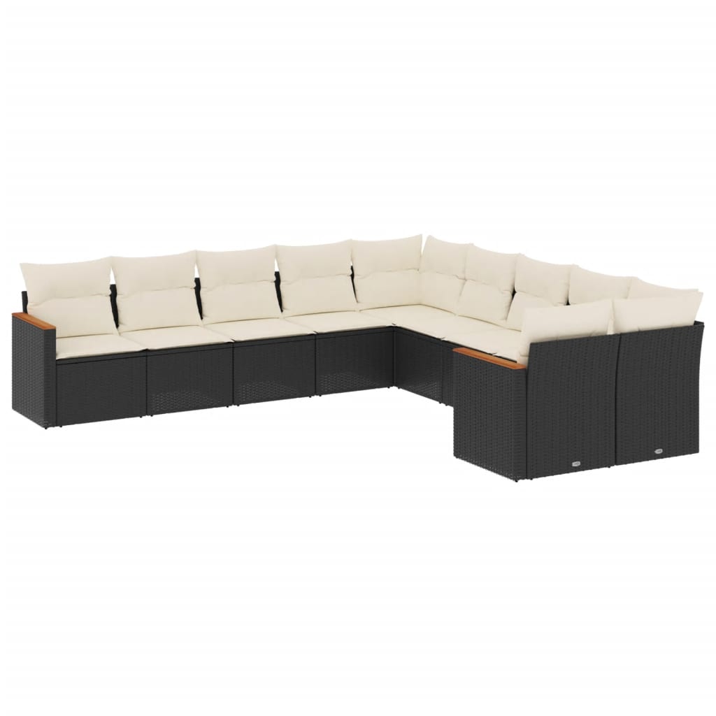 Salon de jardin 10 pcs avec coussins noir résine tressée