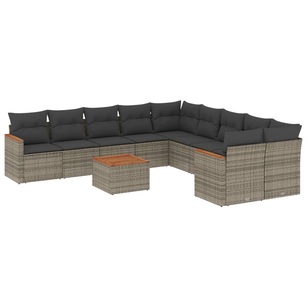 Salon de jardin 11 pcs avec coussins gris résine tressée