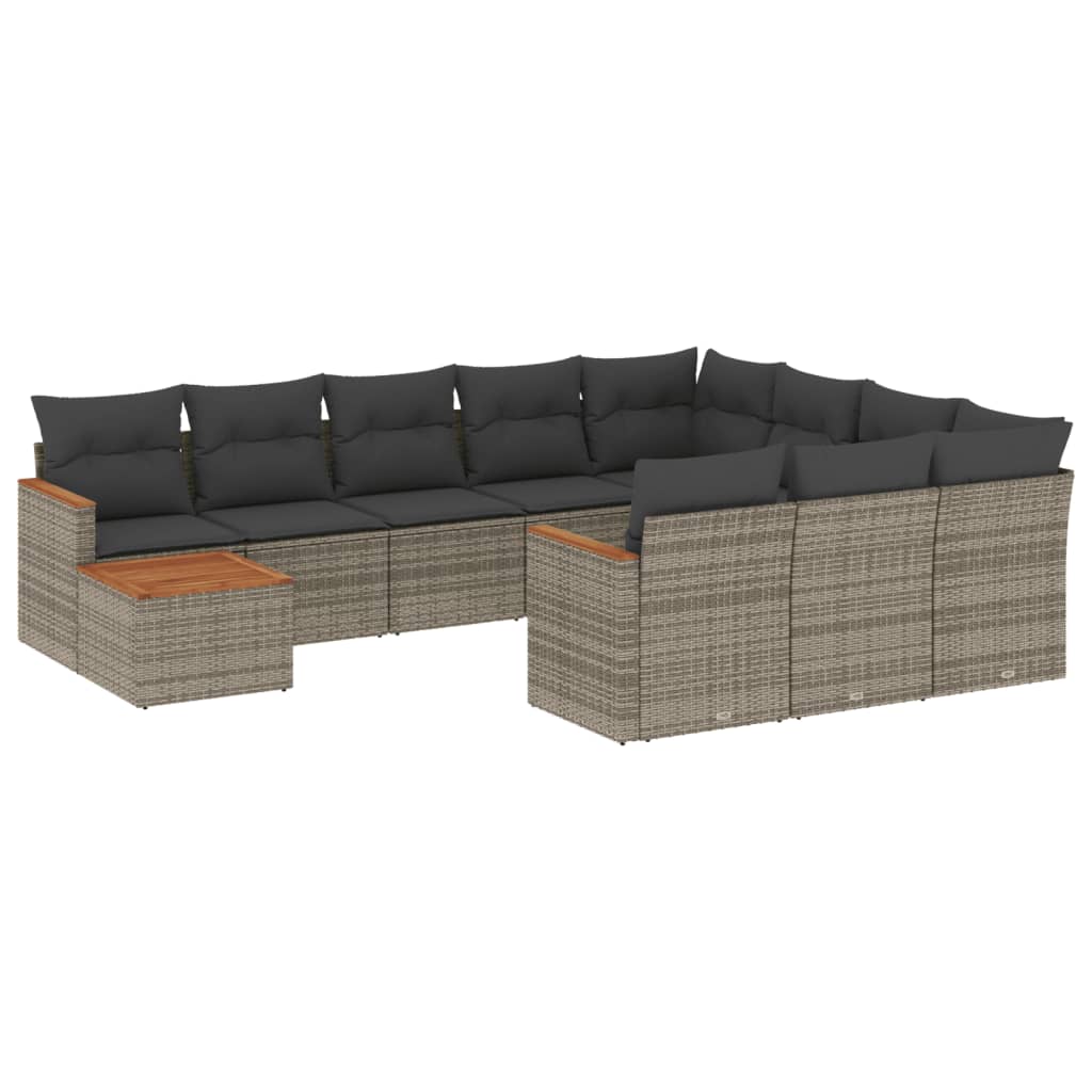 Salon de jardin 11 pcs avec coussins gris résine tressée