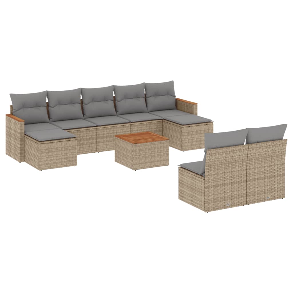Salon de jardin avec coussins 10 pcs beige résine tressée