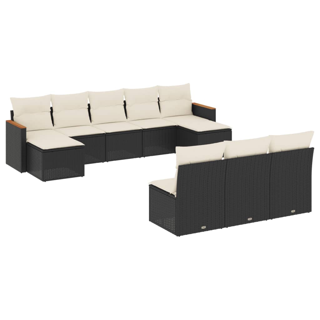 Salon de jardin 10 pcs avec coussins noir résine tressée