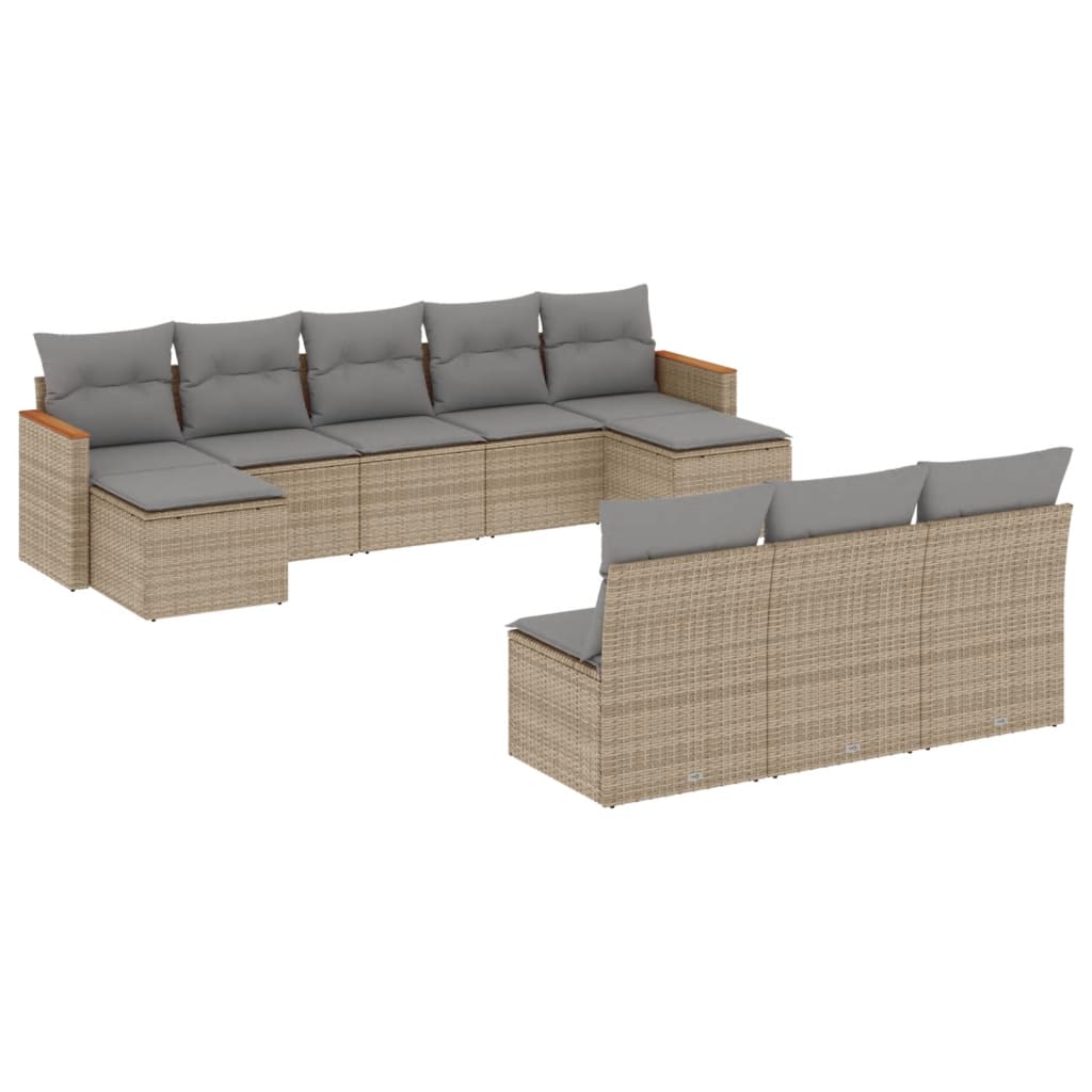 Salon de jardin avec coussins 10 pcs beige résine tressée