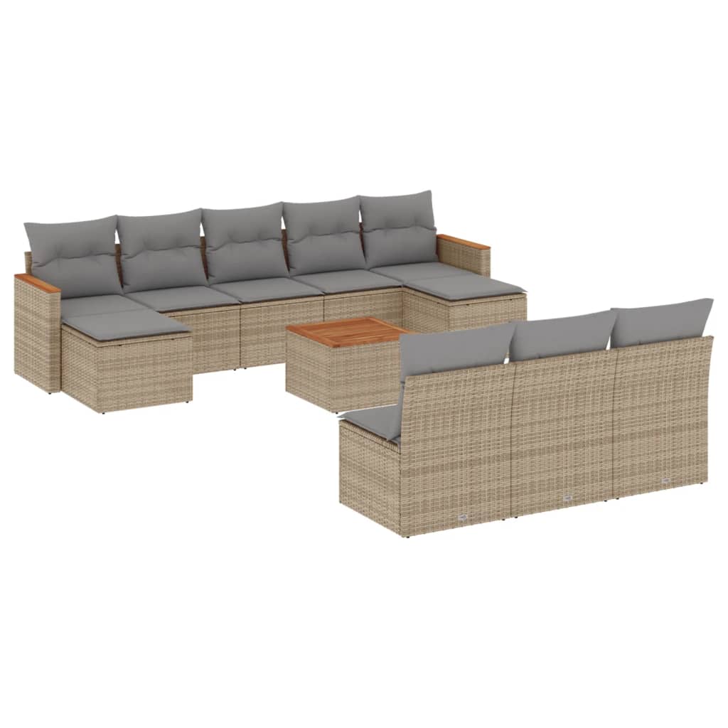 Salon de jardin 11 pcs avec coussins beige résine tressée