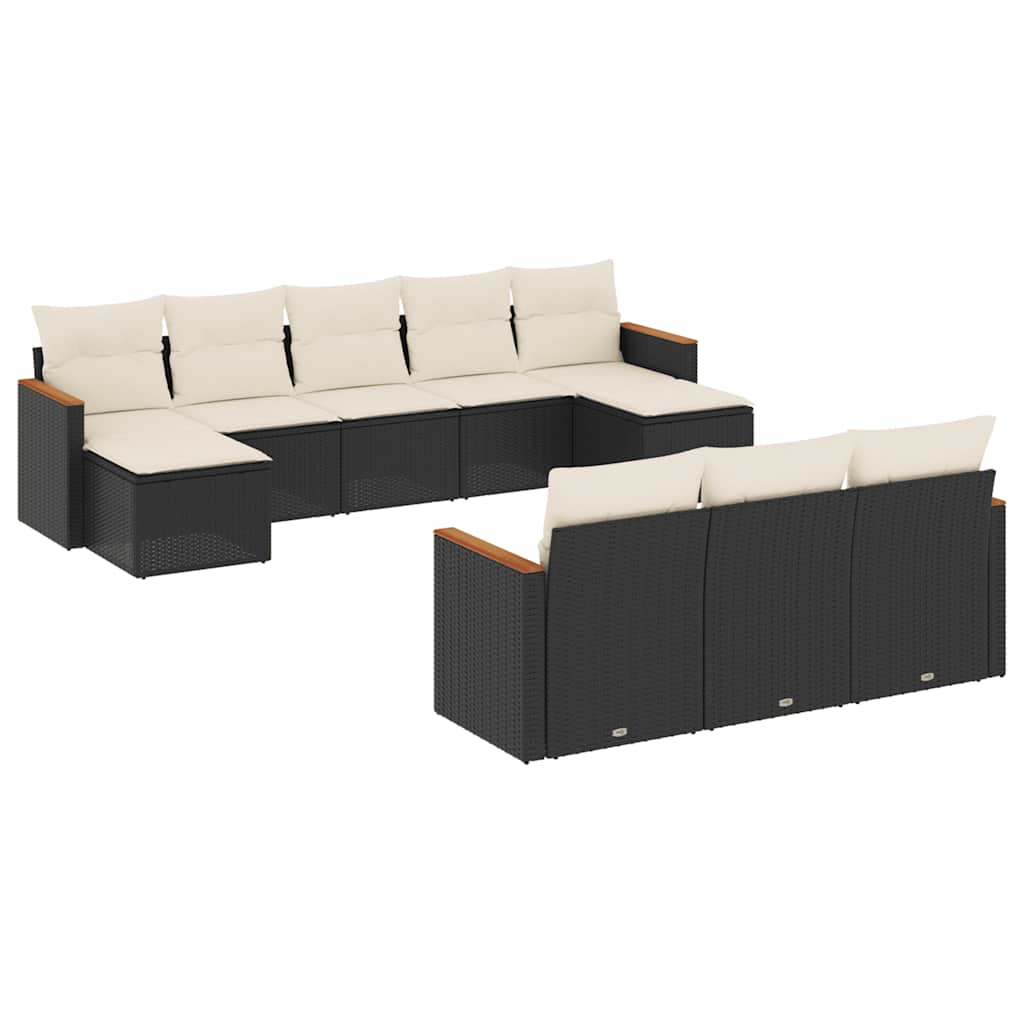 Salon de jardin 10 pcs avec coussins noir résine tressée