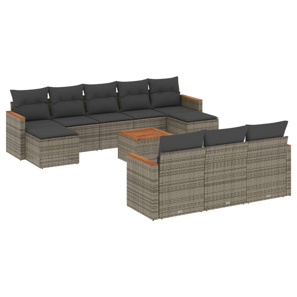 Salon de jardin 11 pcs avec coussins gris résine tressée